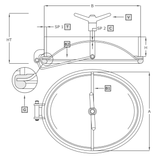 Stainless steel oval manway A315 (400x490) - drawing