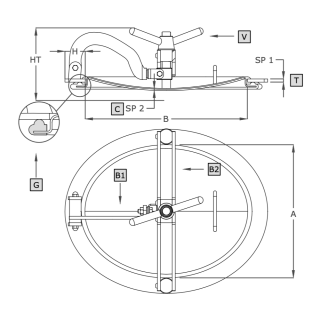 Stainless steel oval manway A316 (345x445) - drawing
