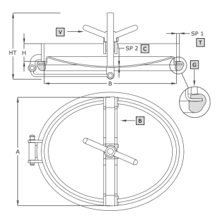 Stainless steel oval manway A317 (345x445) - drawing