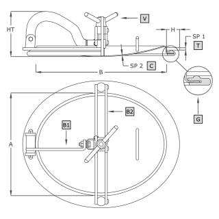 Stainless steel oval manway A318 (345x445) - drawing