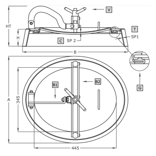 Stainless steel oval manway A320 (345x445) - drawing