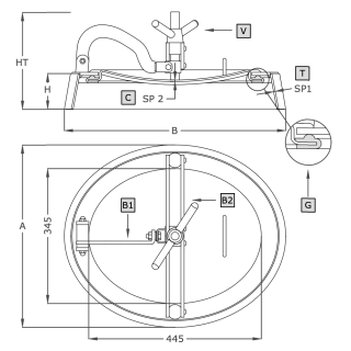 Stainless steel oval manway A321 (345x445) - drawing