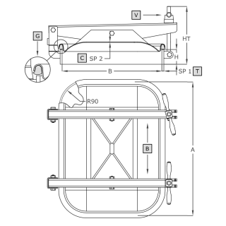 Stainless steel rectangular manway A362 (530x400) - drawing