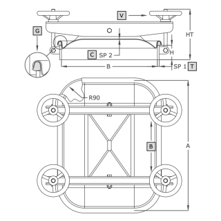 Stainless steel rectangular manway A362V (530x400) - drawing