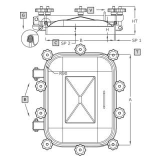 Stainless steel rectangular manway A362R (530x400) - drawing