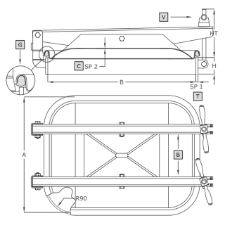 Stainless steel rectangular manway A363 (400x530) - drawing