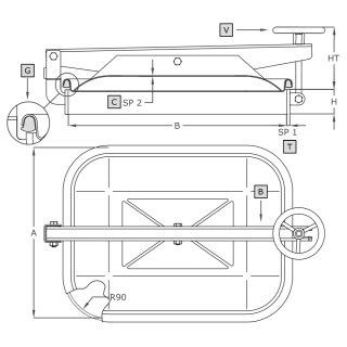 Stainless steel rectangular manway A363B (400x530) - drawing