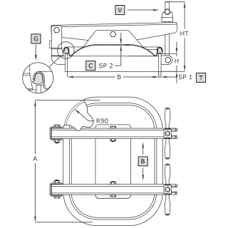 Stainless steel rectangular manway A372 (420x310) - drawing