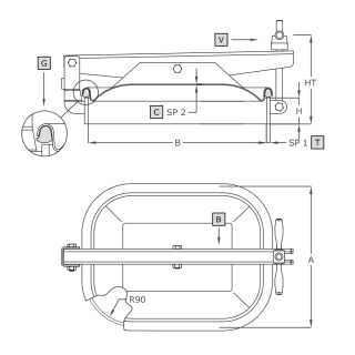Stainless steel rectangular manway A373 (310x420) - drawing