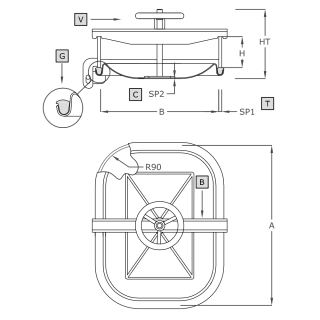 Stainless steel rectangular manway A374 (420x310) - drawing