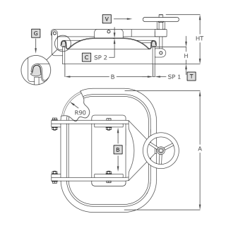 Stainless steel rectangular manway A375 (420x310) - drawing