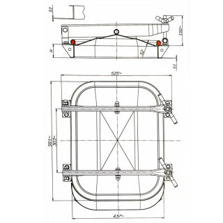 Stainless steel rectangular manway for concrete tanks E115CEM (530x406) - drawing