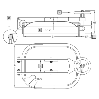 Stainless steel rectangular manway A376 (310x420) - drawing