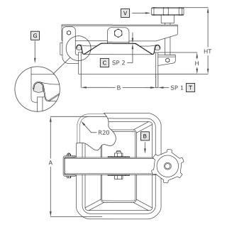 Stainless steel rectangular manway A381 (225x175) - drawing