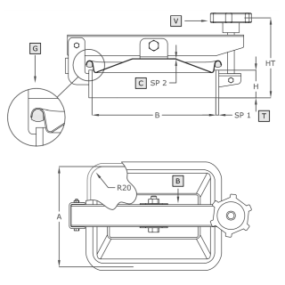 Stainless steel rectangular manway A381L (175x225) - drawing