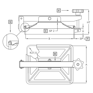 Stainless steel rectangular manway A382 (245x310) - drawing
