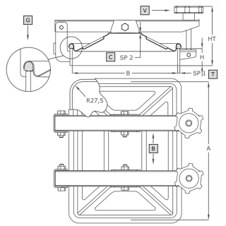 Stainless steel rectangular manway A383 (365x275) - drawing