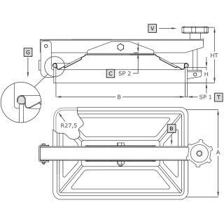 Stainless steel rectangular manway A383L (275x365) - drawing
