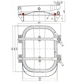 Stainless steel rectangular manway for concrete tanks E121CEM (424x316) - drawing