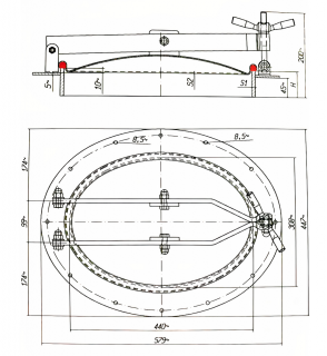 Stainless steel oval manway for wooden tanks (barrels) E140BL (440x308) - drawing