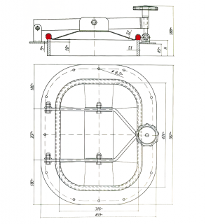 Stainless steel rectangular manway for wooden tanks (barrels) E141BL (424x316) - drawing