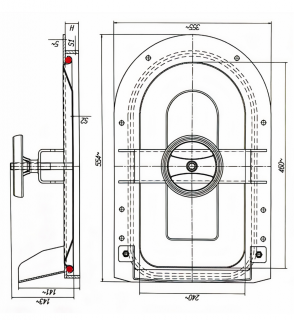 Stainless steel rectangular manway for wooden tanks (barrels) E139BL (240x460) - drawing