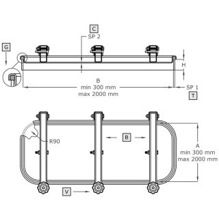 Stainless steel rectangular manway A392 (MAX 2000x2000) - drawing