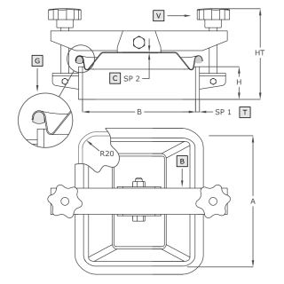 Stainless steel rectangular manway A651 (225x175) - drawing