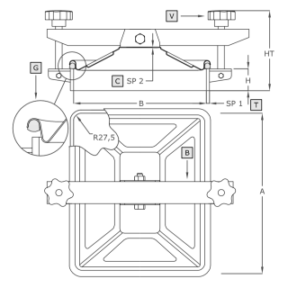 Stainless steel rectangular manway A652 (310x245) - drawing