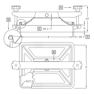 Stainless steel rectangular manway A652L (245x310) - drawing