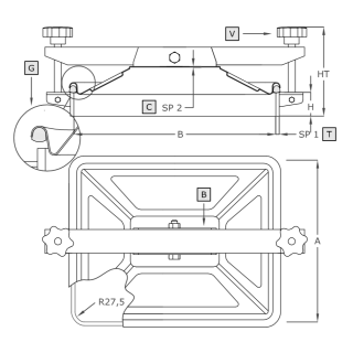 Stainless steel rectangular manway A653L (275x360) - drawing
