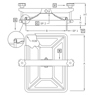 Stainless steel rectangular manway A654 (400x280) - drawing