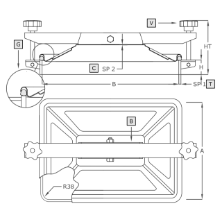 Stainless steel rectangular manway A654L (280x400) - drawing