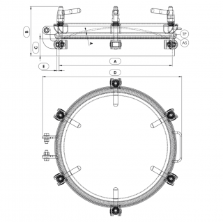Stainless steel round manway Boyer P22-238 (DN204-DN400) - drawing