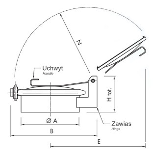 Stainless steel round manway B150 (DN154-DN495) - drawing (side view)