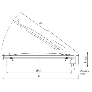 Stainless steel round manway B600 (DN606-DN1406) - drawing (side view)