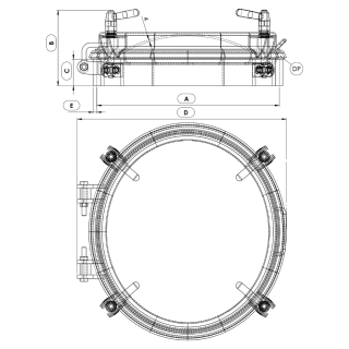 Stainless steel oval manway Boyer P21-147 (411x455) - drawing