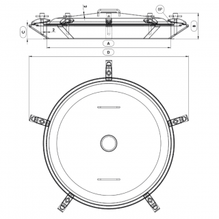 Stainless steel round manway Boyer P42-021 (DN590) - drawing