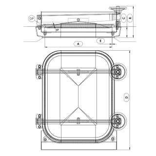 Stainless steel rectangular manway Boyer P43-047 (405x530) - drawing