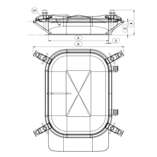 Stainless steel rectangular manway Boyer P43-008 (310x420) - drawing