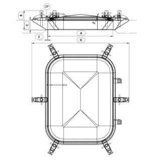 Stainless steel rectangular manway Boyer P43-010 (405x530) - drawing