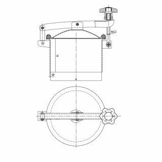 Stainless steel round industrial manway X2311VAL (DN150-DN500) - drawing