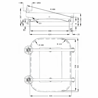 Stainless steel rectangular industrial manway X8253MT (530x400) - drawing