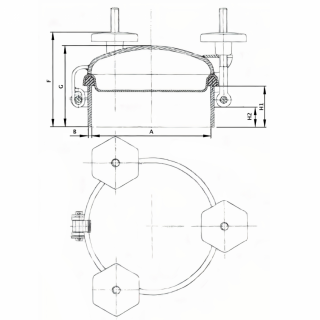 Stainless steel round industrial pressure manway X3348MT (DN200) - drawing