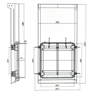 Stainless steel rectangular manway (guillotine, gate) E136 (600x600) - drawing