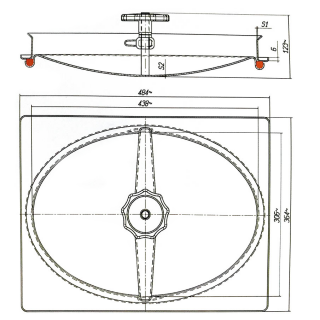 Stainless steel oval manway for wooden tanks (barrels) E127BL (438x306) - drawing