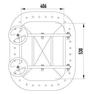 Stainless steel rectangular manway for plastic tanks W2/A/PE (530x406) - drawing (front view)