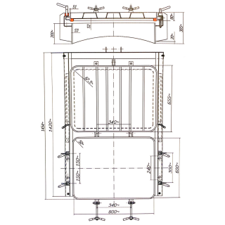 Stainless steel rectangular manway (guillotine, gate) E134 (600x800) - drawing