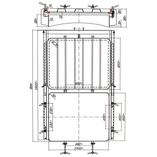 Stainless steel rectangular manway (guillotine, gate) E135 (800x1000) - drawing