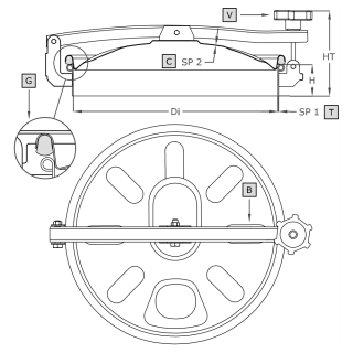 Stainless steel round manway A560 (DN200-DN600) - drawing